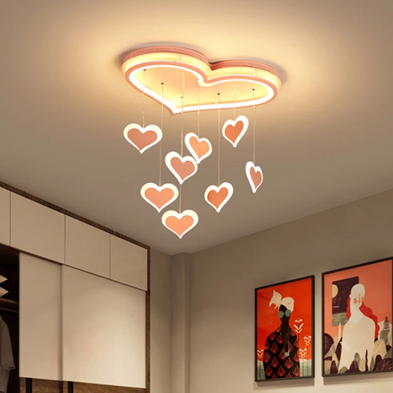 Plafonnier LED en fer avec cascade et cœur aimant, rose Macaron, 21/25 pouces de large, éclairage encastré pour chambre à...