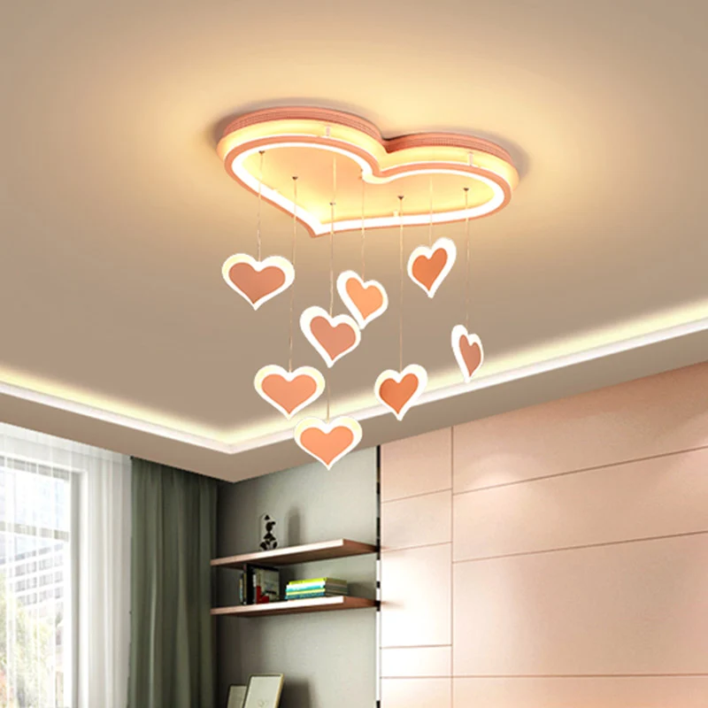 Plafonnier LED en fer avec cascade et cœur aimant, rose Macaron, 21/25 pouces de large, éclairage encastré pour chambre à...