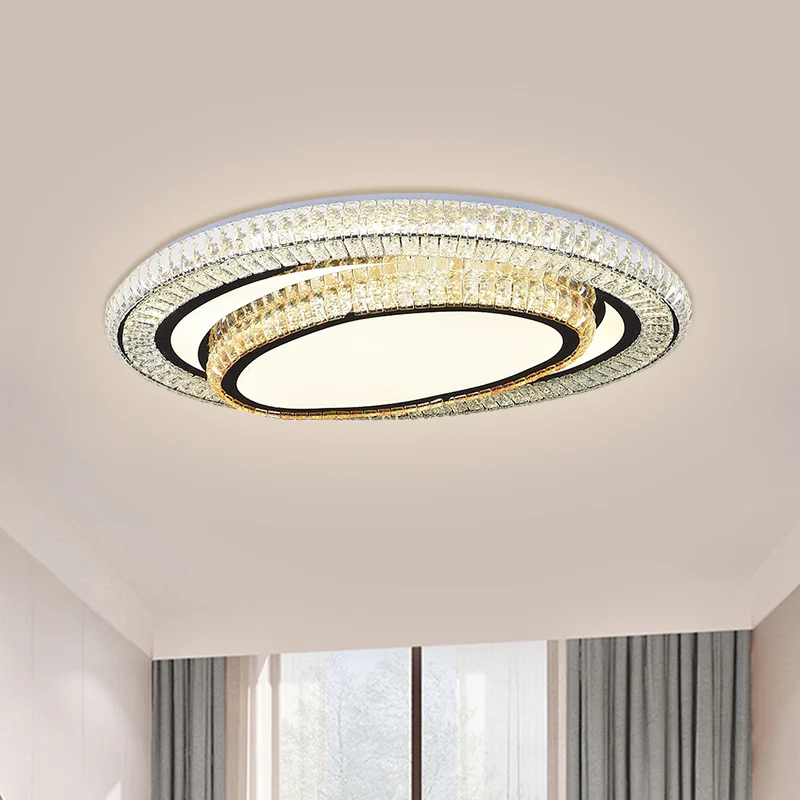 Plafonnier LED finition noire, plafonnier ovale moderne avec cristaux taillés rectangulaires clairs Clearhalo