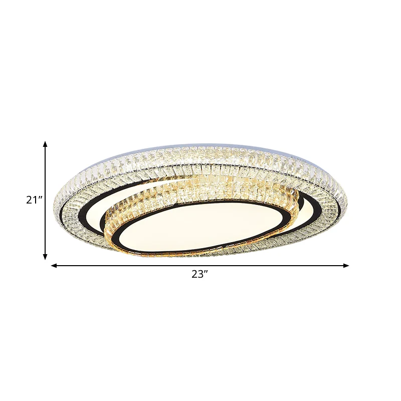 Plafonnier LED finition noire, plafonnier ovale moderne avec cristaux taillés rectangulaires clairs Clearhalo
