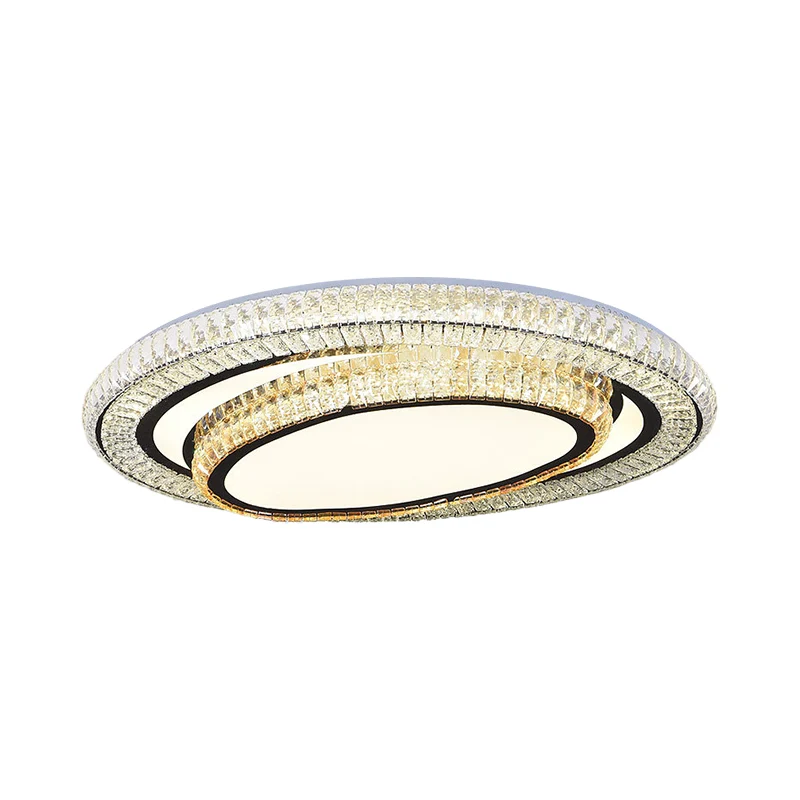 Plafonnier LED finition noire, plafonnier ovale moderne avec cristaux taillés rectangulaires clairs Clearhalo