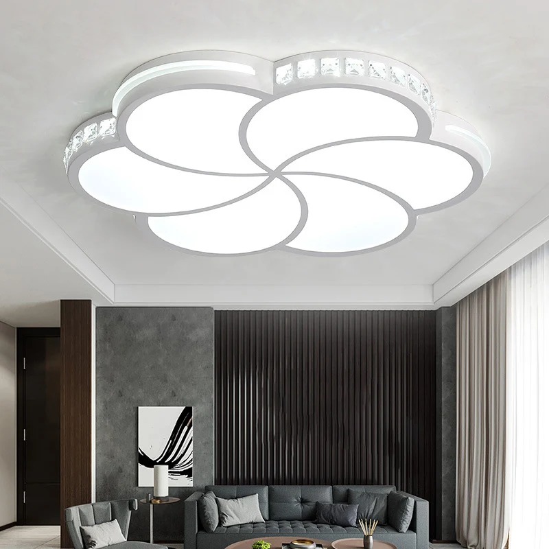 Plafonnier LED à fleurs blanches avec cristal clair, plafonnier contemporain en acrylique pour chambre d'enfant Clearhalo