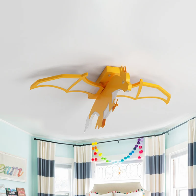 Plafonnier LED en forme de dinosaure volant, en acrylique jaune, lumière chaude/blanche Clearhalo