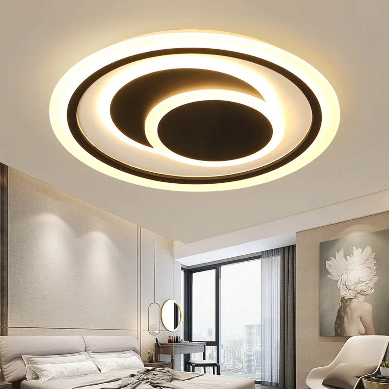 Plafonnier Led en forme de disque noir, plafonnier minimaliste monté en Surface en métal, pour chambre à coucher Clearhalo