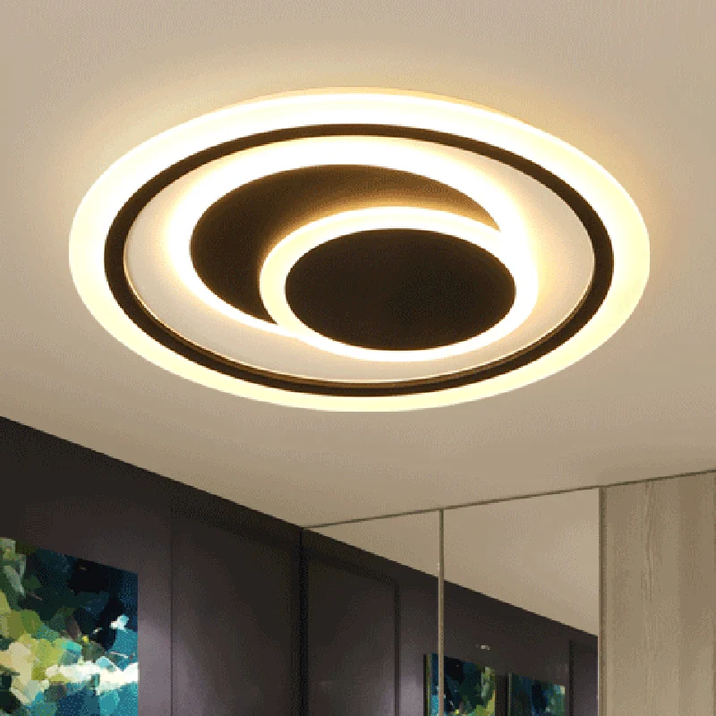 Plafonnier Led en forme de disque noir, plafonnier minimaliste monté en Surface en métal, pour chambre à coucher Clearhalo