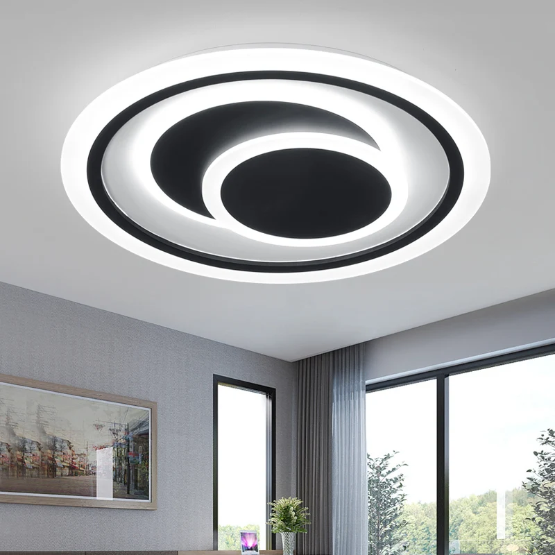 Plafonnier Led en forme de disque noir, plafonnier minimaliste monté en Surface en métal, pour chambre à coucher Clearhalo