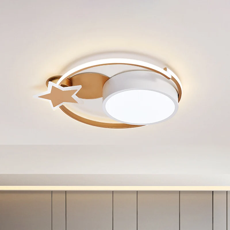 Plafonnier LED en forme d'étoile et rond en acrylique, minimaliste, blanc/or, pour chambre à coucher Clearhalo