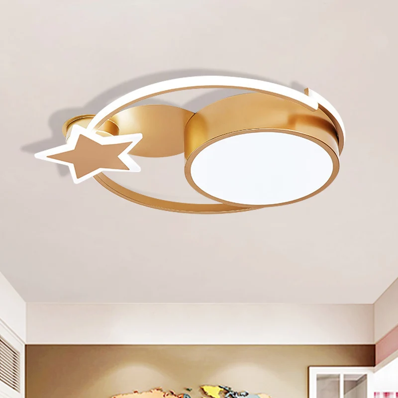 Plafonnier LED en forme d'étoile et rond en acrylique, minimaliste, blanc/or, pour chambre à coucher Clearhalo