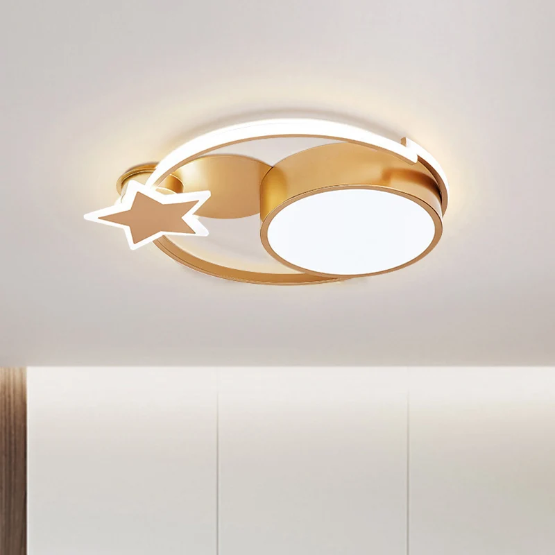 Plafonnier LED en forme d'étoile et rond en acrylique, minimaliste, blanc/or, pour chambre à coucher Clearhalo