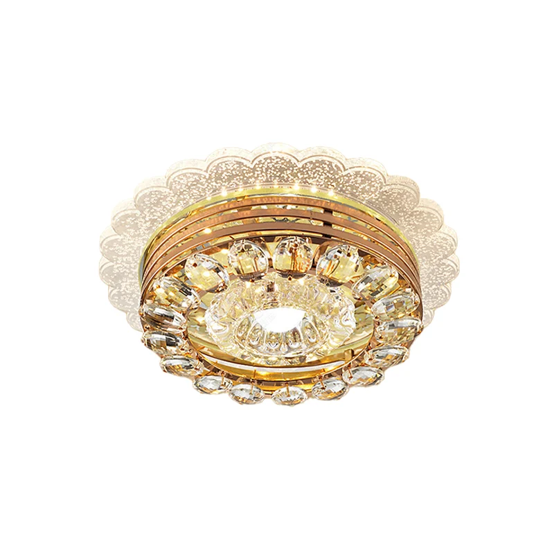 Plafonnier LED en forme de goutte de cristal clair et doré, bord festonné, éclairage de plafond minimaliste avec Design ro...