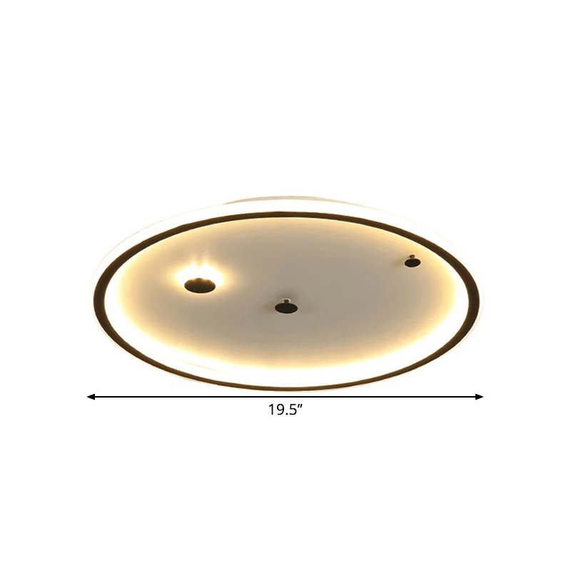 Plafonnier LED minimaliste noir proche du plafond, 12/16/19,5 pouces, avec abat-jour rond en acrylique, lumière chaude/bla...
