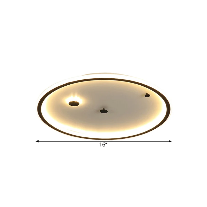 Plafonnier LED minimaliste noir proche du plafond, 12/16/19,5 pouces, avec abat-jour rond en acrylique, lumière chaude/bla...