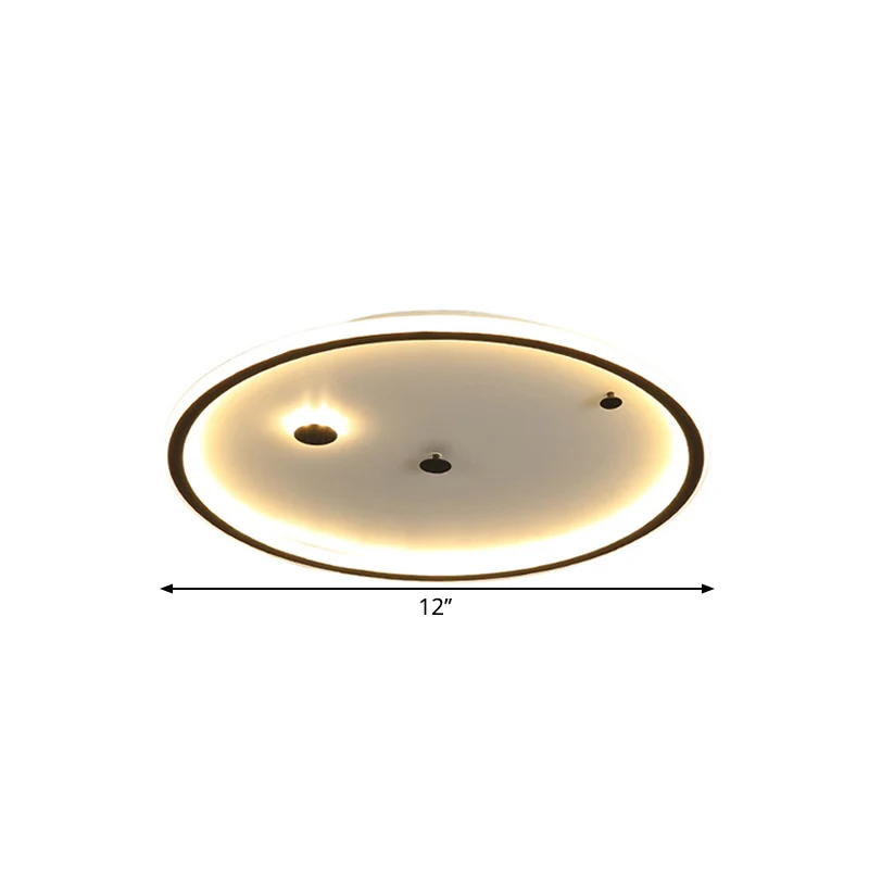 Plafonnier LED minimaliste noir proche du plafond, 12/16/19,5 pouces, avec abat-jour rond en acrylique, lumière chaude/bla...