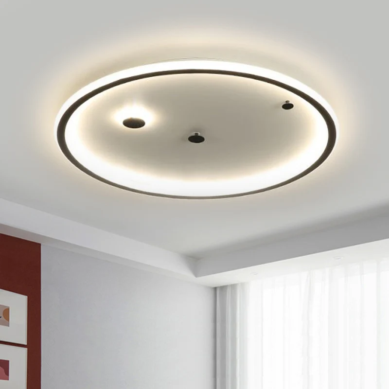 Plafonnier LED minimaliste noir proche du plafond, 12/16/19,5 pouces, avec abat-jour rond en acrylique, lumière chaude/bla...