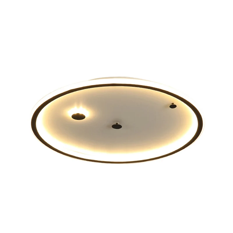 Plafonnier LED minimaliste noir proche du plafond, 12/16/19,5 pouces, avec abat-jour rond en acrylique, lumière chaude/bla...