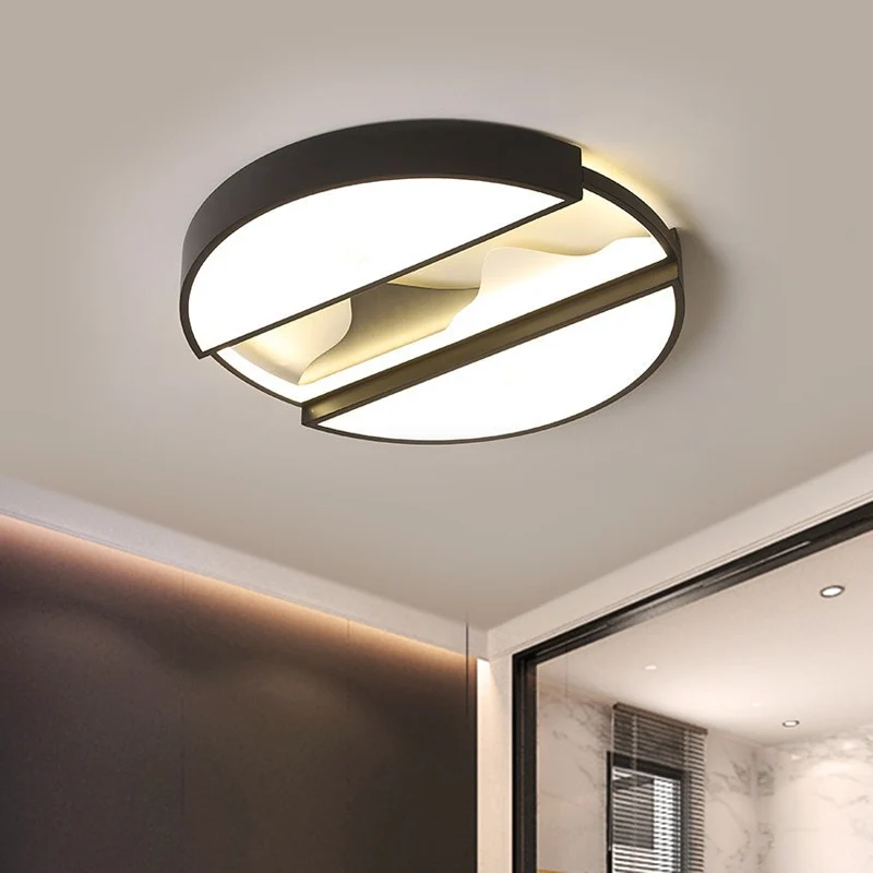 Plafonnier LED moderne de 16,5 "/ 20,5" de large, cercle disséqué noir, luminaire encastré avec abat-jour en métal dans un...