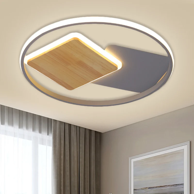 Plafonnier LED moderne avec anneau gris et plafonnier carré avec abat-jour métallique, largeur 16"/19,5" Clearhalo