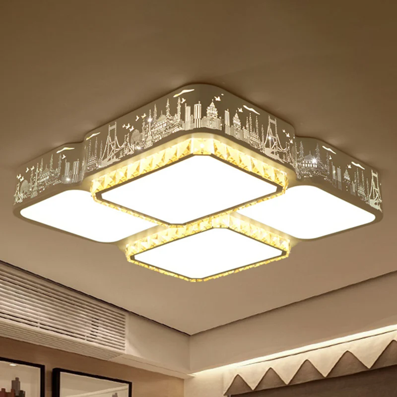 Plafonnier LED moderne en cristal K9, rectangulaire/carré, encastré, avec abat-jour en acrylique, lumière chaude/lumière b...