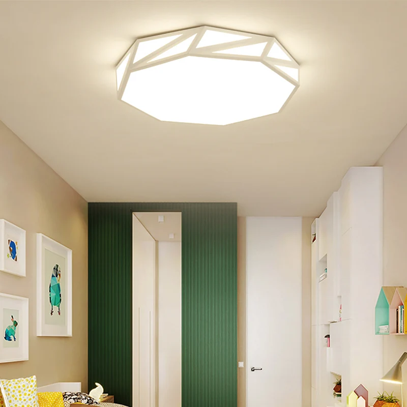 Plafonnier LED moderne à facettes en bois pour chambre à coucher, luminaire encastré en blanc/lumière 3 couleurs avec diff...