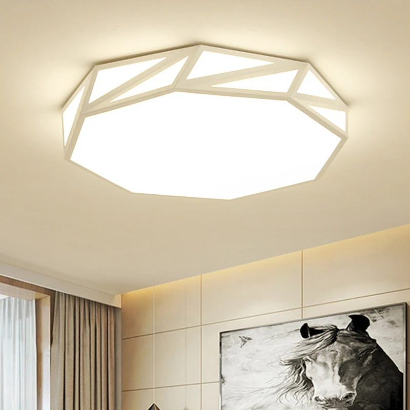 Plafonnier LED moderne à facettes en bois pour chambre à coucher, luminaire encastré en blanc/lumière 3 couleurs avec diff...