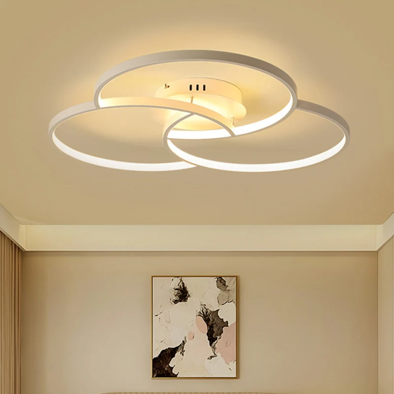 Plafonnier LED moderne en métal noir/blanc avec anneau croisé, semi-encastré, lumière chaude/blanche, largeur 21,5"/28" Cl...
