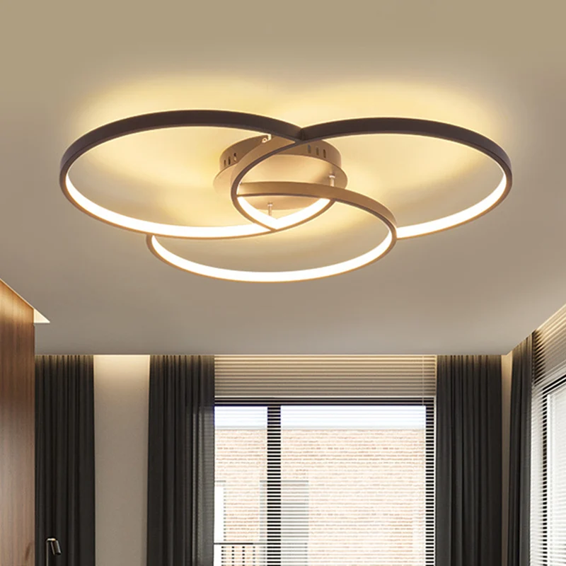 Plafonnier LED moderne en métal noir/blanc avec anneau croisé, semi-encastré, lumière chaude/blanche, largeur 21,5"/28" Cl...