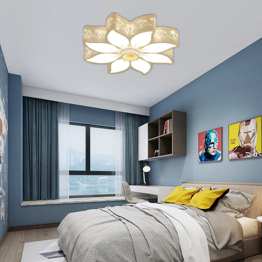 Plafonnier LED en métal contemporain avec fleur gravée blanche, luminaire de plafond pour chambre de fille Clearhalo