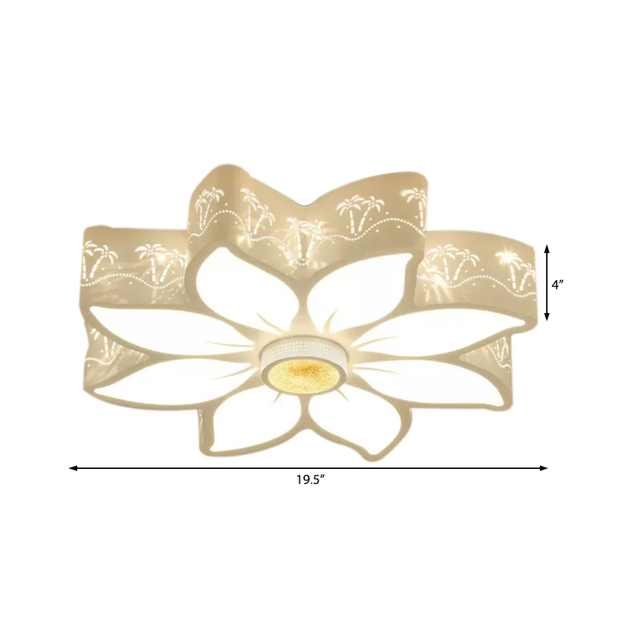 Plafonnier LED en métal contemporain avec fleur gravée blanche, luminaire de plafond pour chambre de fille Clearhalo