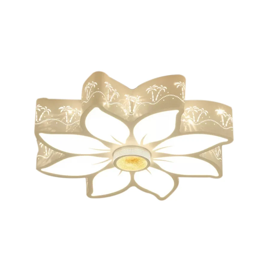 Plafonnier LED en métal contemporain avec fleur gravée blanche, luminaire de plafond pour chambre de fille Clearhalo