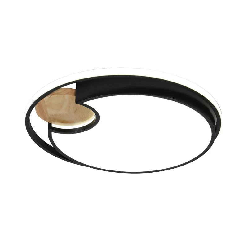 Plafonnier LED noir simple à encastrer en acrylique rond mince en noir avec accent en bois Clearhalo