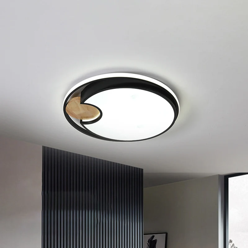 Plafonnier LED noir simple à encastrer en acrylique rond mince en noir avec accent en bois Clearhalo