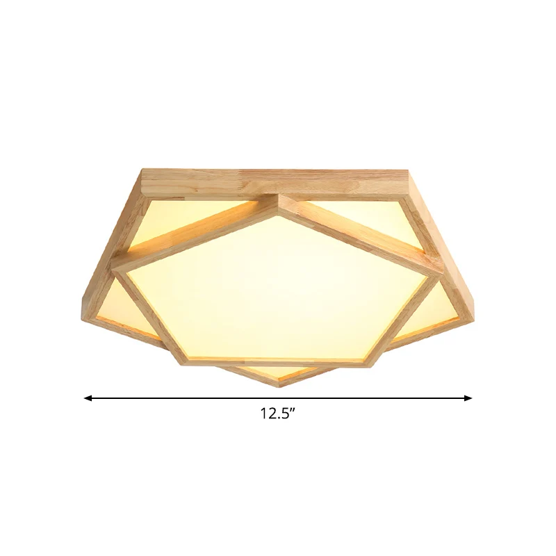 Plafonnier LED Pentagone encastrable en bois minimaliste pour salon, 12,5"/16,5"/20,5", lumière beige, lumière blanche/cha...