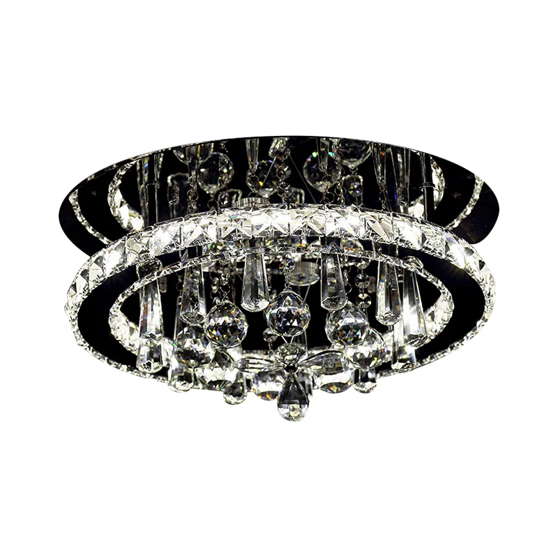 Plafonnier LED rond Simplicity, éclairage semi-monté en cristal découpé à la main pour salon, lumière chromée, lumière bla...