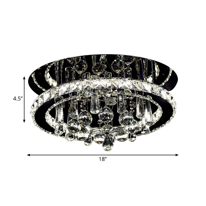 Plafonnier LED rond Simplicity, éclairage semi-monté en cristal découpé à la main pour salon, lumière chromée, lumière bla...