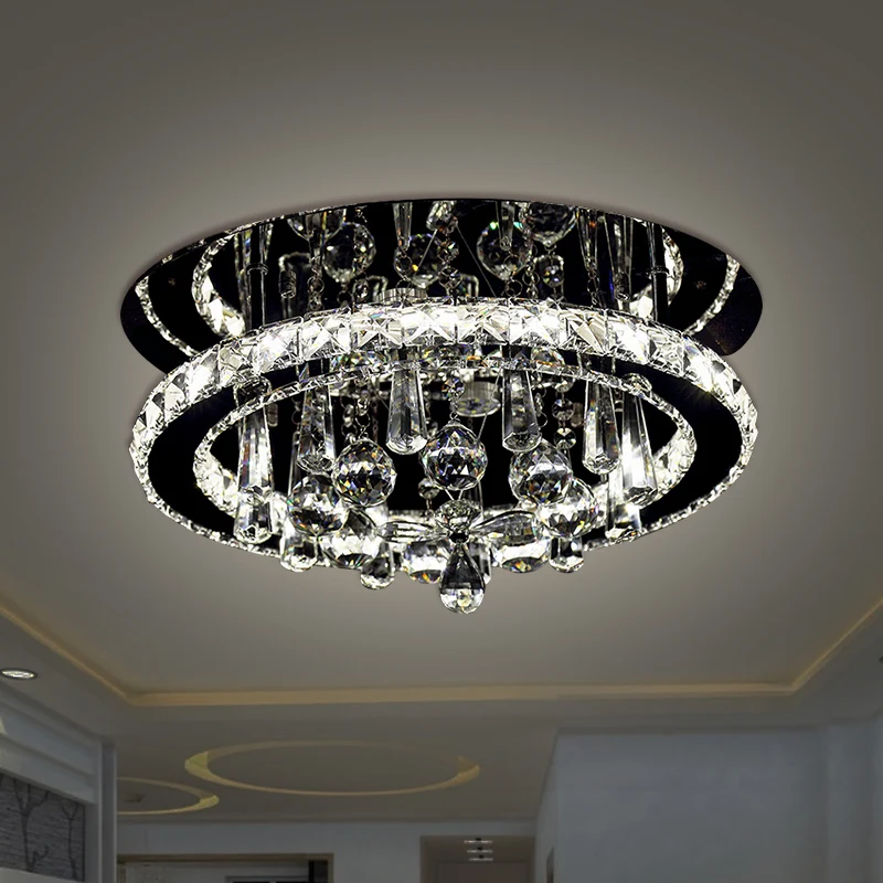 Plafonnier LED rond Simplicity, éclairage semi-monté en cristal découpé à la main pour salon, lumière chromée, lumière bla...