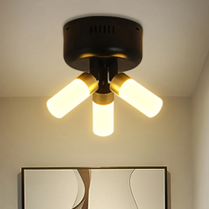 Plafonnier LED semi-encastré en métal, moderne, 3 lumières, finition noire, pour balcon Clearhalo
