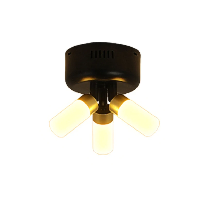 Plafonnier LED semi-encastré en métal, moderne, 3 lumières, finition noire, pour balcon Clearhalo