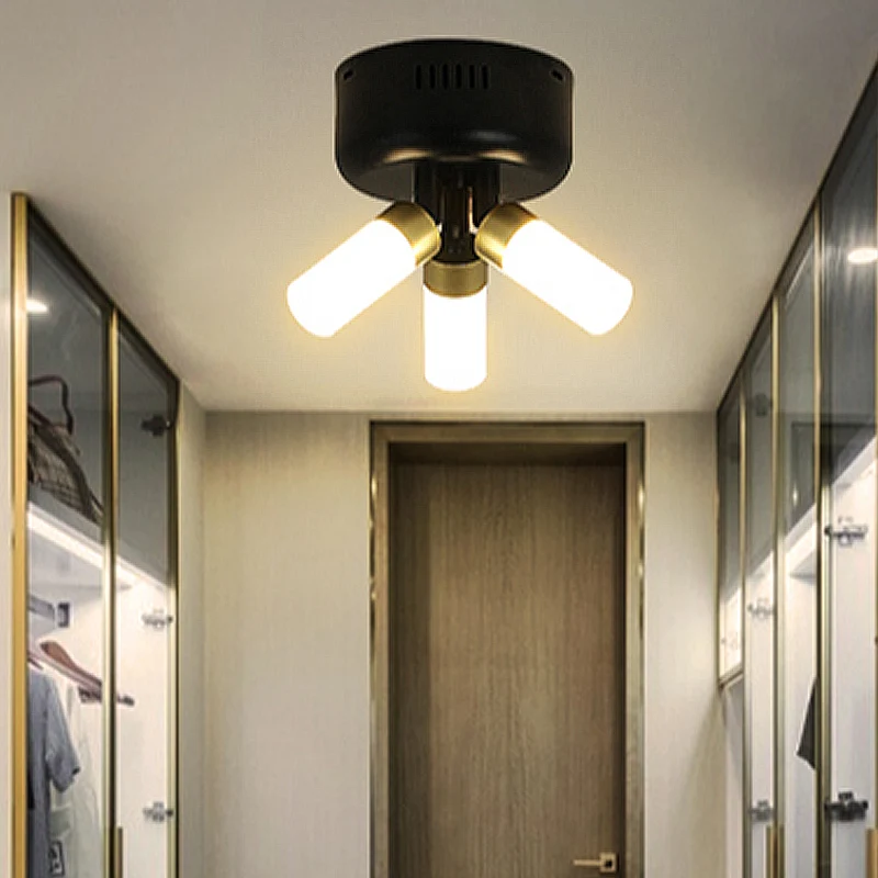 Plafonnier LED semi-encastré en métal, moderne, 3 lumières, finition noire, pour balcon Clearhalo