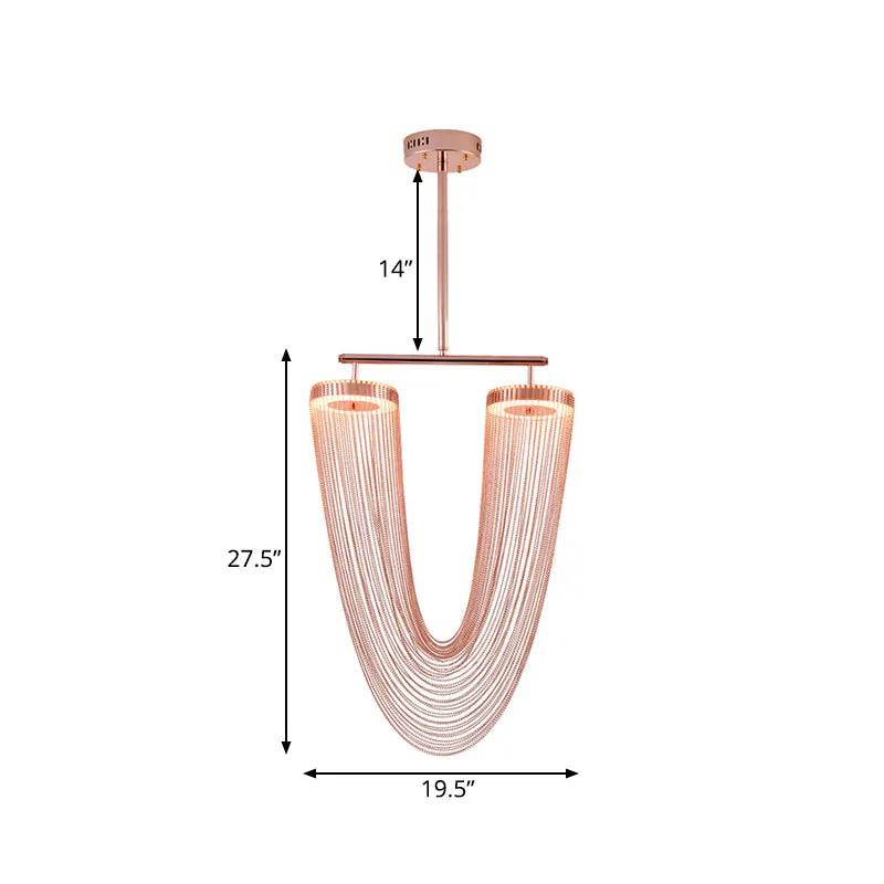 Plafonnier LED suspendu à chaîne en forme de V en or Rose, design moderne, en Vogue, tressé à la main, en aluminium, pour...