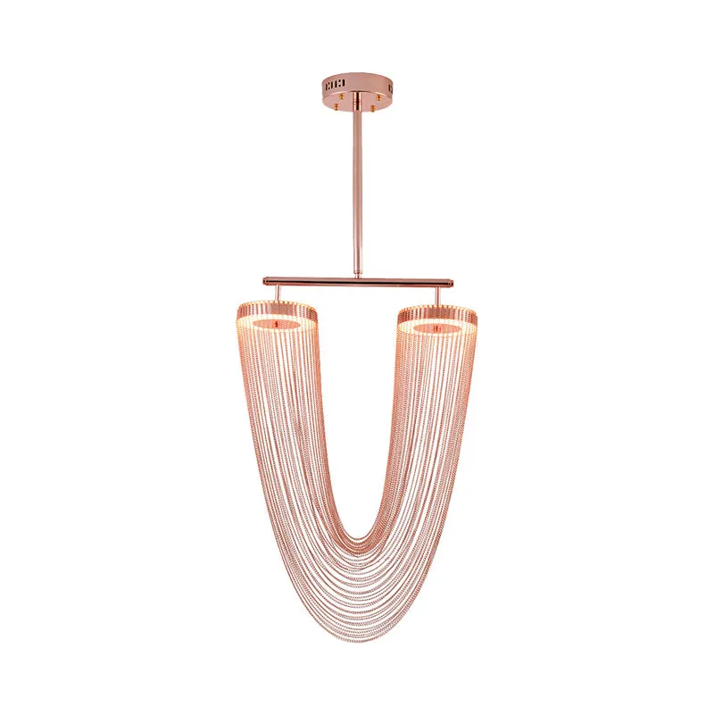 Plafonnier LED suspendu à chaîne en forme de V en or Rose, design moderne, en Vogue, tressé à la main, en aluminium, pour...
