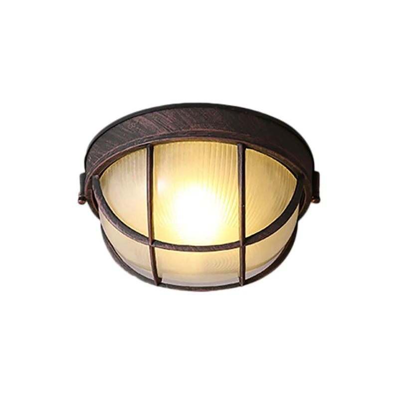 Plafonnier à lumière unique rouille, luminaire encastré à dôme en verre nervuré rustique avec cage Clearhalo