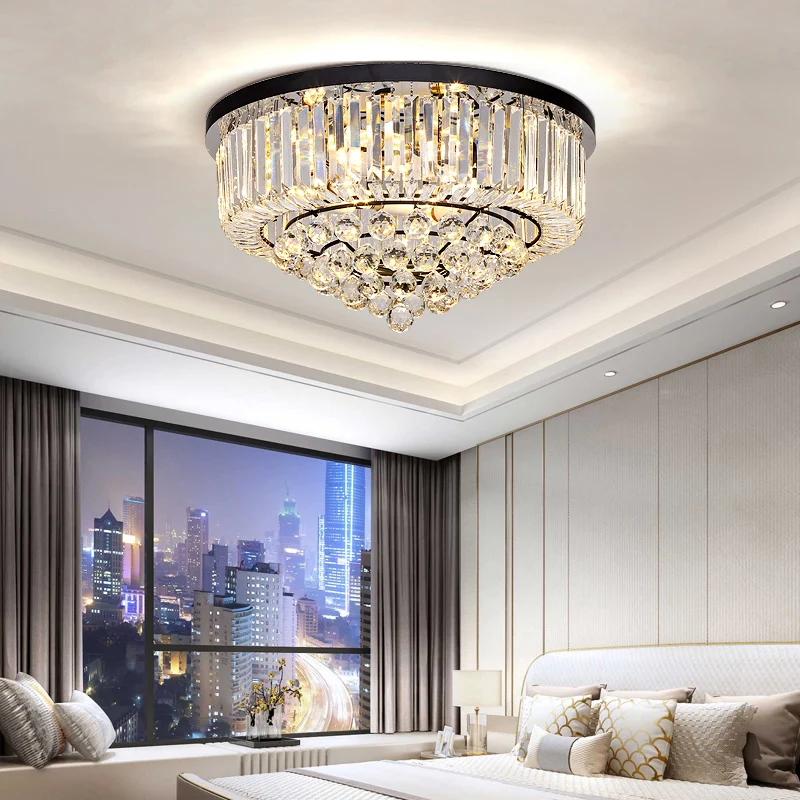 Plafonnier minimaliste en forme de cône, plafonnier en cristal taillé transparent pour chambre à coucher, noir Clearhalo