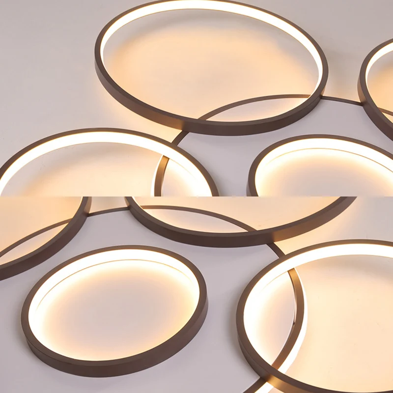 Plafonnier moderne à 4/5 halos en acrylique, LED noir, luminaire encastré en lumière chaude/blanche, 27,5"/33,5" W Clearhalo