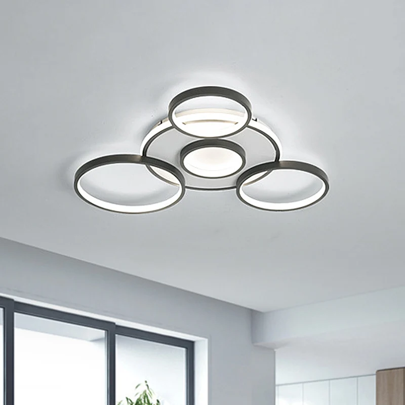 Plafonnier moderne à 4/5 halos en acrylique, LED noir, luminaire encastré en lumière chaude/blanche, 27,5"/33,5" W Clearhalo