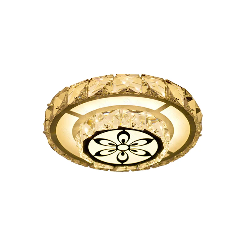 Plafonnier moderniste rond/carré en cristal biseauté pour couloir LED en blanc avec motif floral, lumière chaude/blanche C...