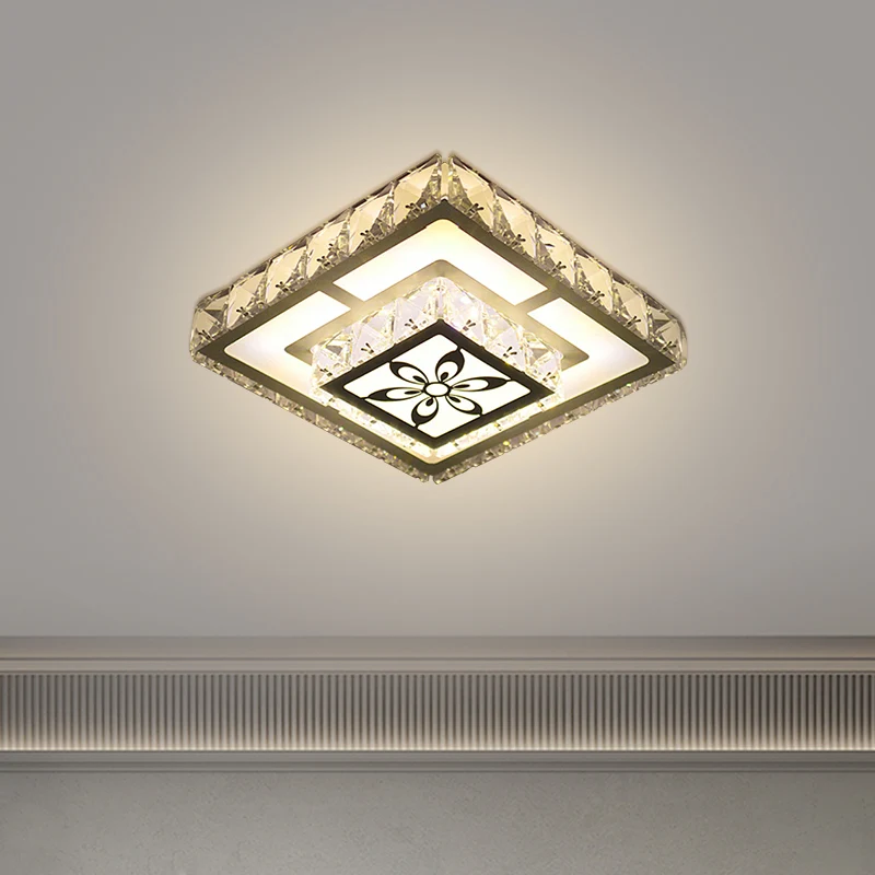 Plafonnier moderniste rond/carré en cristal biseauté pour couloir LED en blanc avec motif floral, lumière chaude/blanche C...