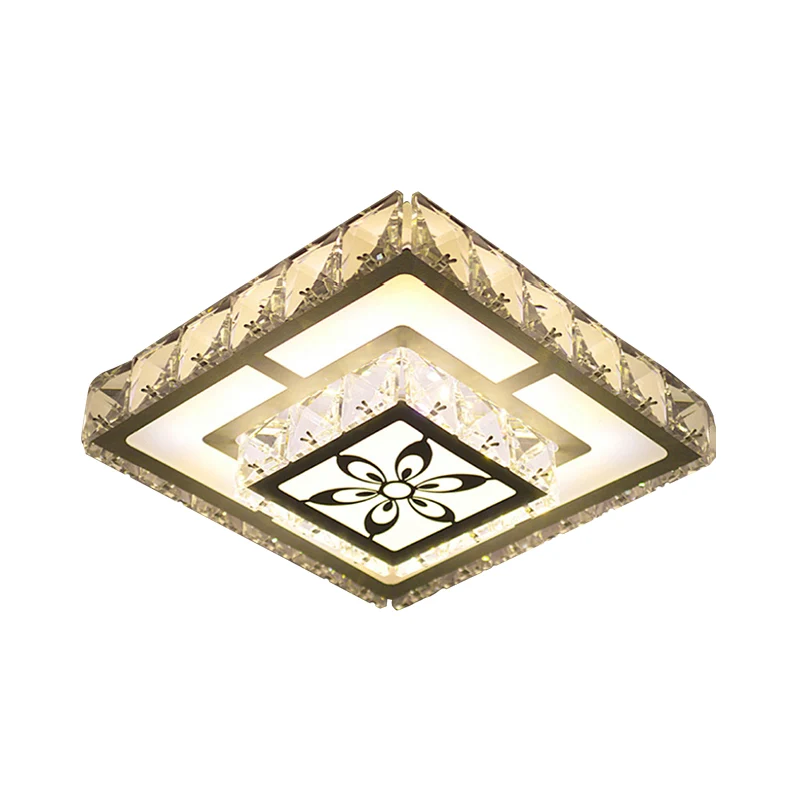 Plafonnier moderniste rond/carré en cristal biseauté pour couloir LED en blanc avec motif floral, lumière chaude/blanche C...