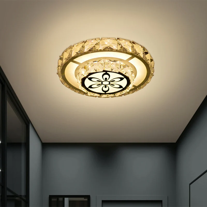 Plafonnier moderniste rond/carré en cristal biseauté pour couloir LED en blanc avec motif floral, lumière chaude/blanche C...
