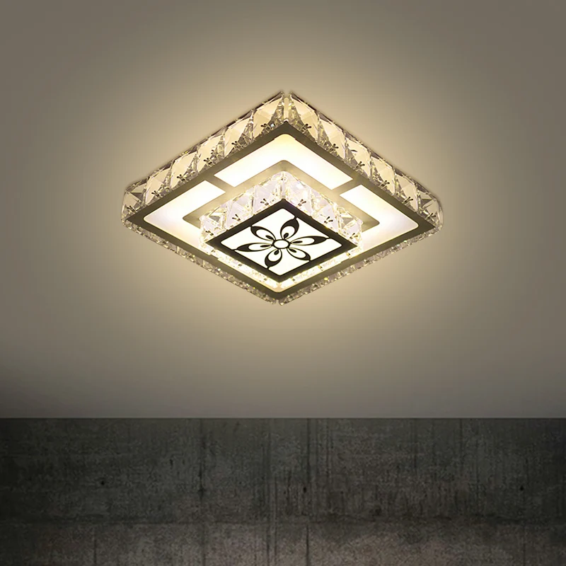 Plafonnier moderniste rond/carré en cristal biseauté pour couloir LED en blanc avec motif floral, lumière chaude/blanche C...