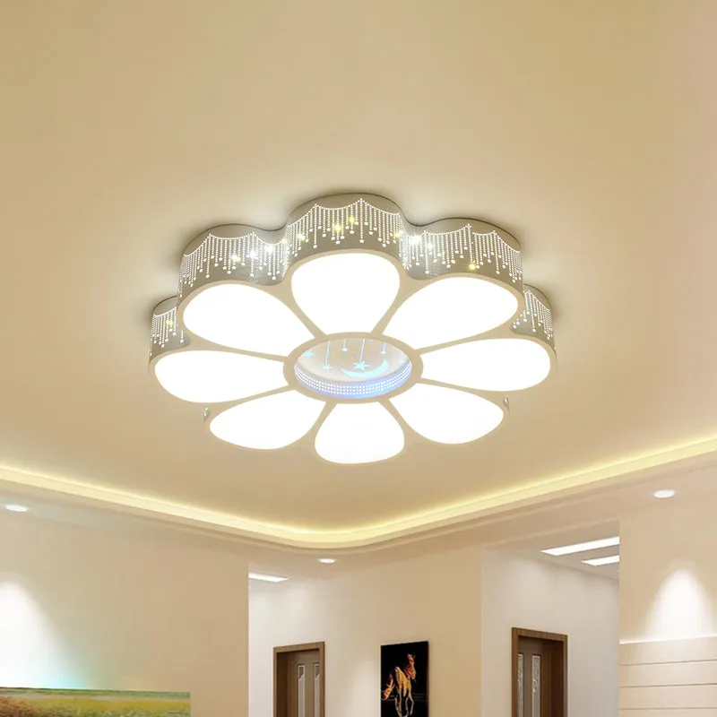 Plafonnier métallique en forme de fleur, éclairage moderniste à LED, lampe montée au plafond blanche Clearhalo